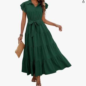 Dowerme Women’s Summer Casual Dress, Cap Ruffle Sleeve - Size Medium